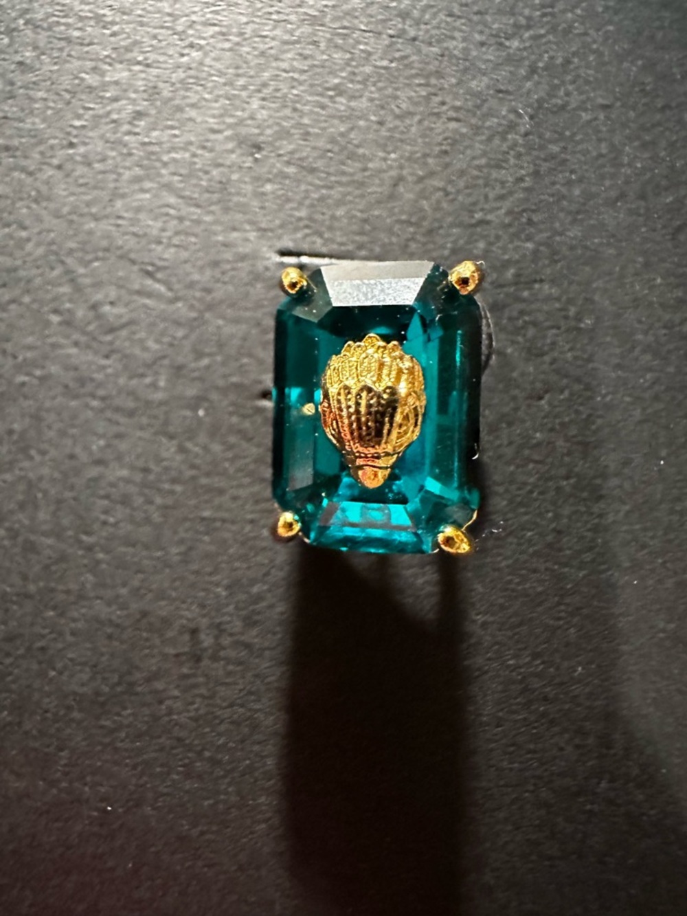 Kurt Geiger Emerald Teal Crystal Stud Earrings with Gold Detail - Picture 2 of 8